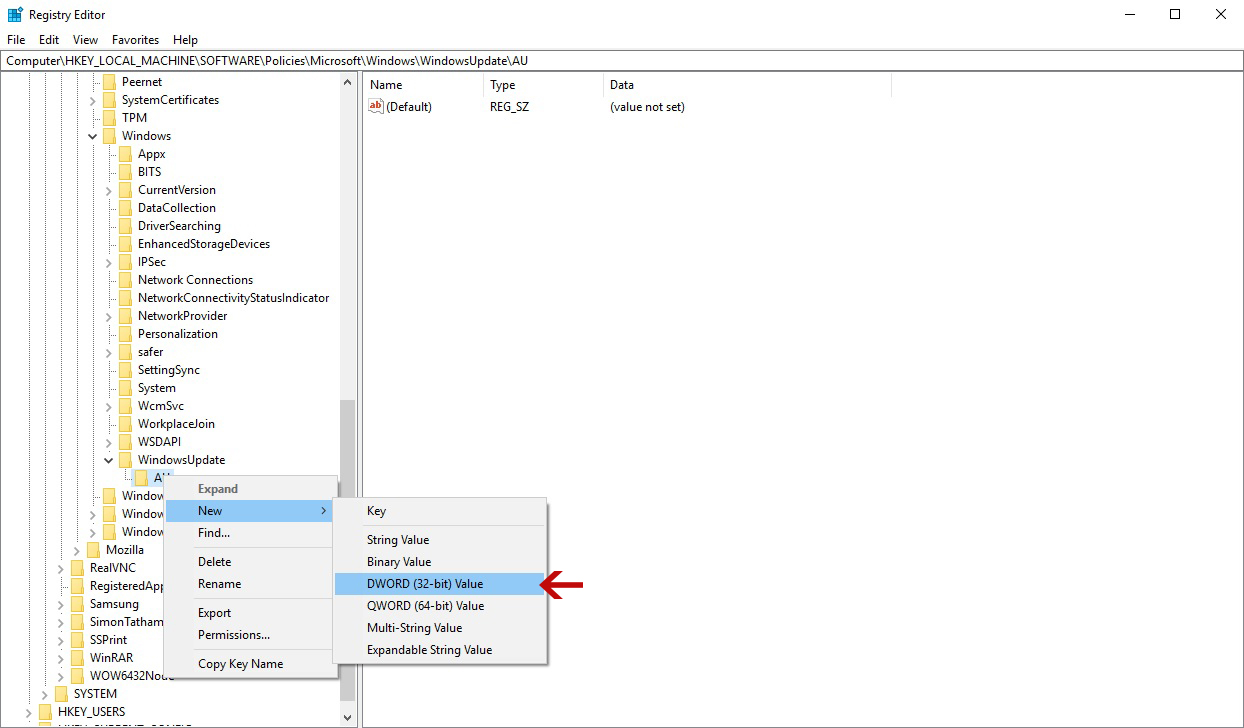 Configure Windows 10 Update Through Registry